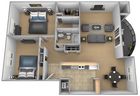 Floor plan for 2 beds, 2 baths, 1260 sqft
